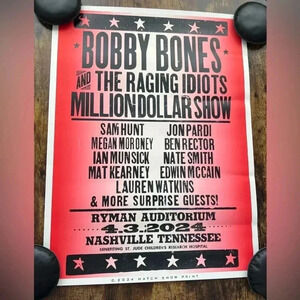 Hatch Print | The Ryman, poster. Bobby Bones and the Raging Idiots 4/24
